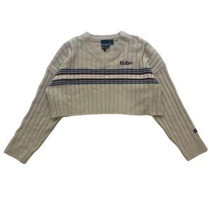 Cropped striped v neck sweater